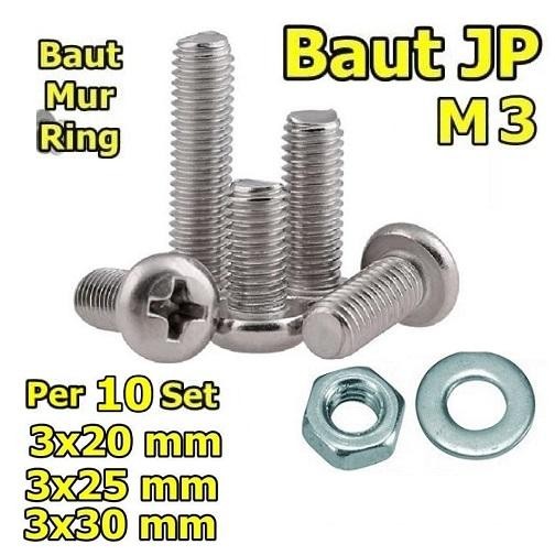 X30 Set Baut Mur Ring M3 Baut Jp3 M3 3Mm 3 X 20Mm 25Mm 30Mm 3 Ukuran
