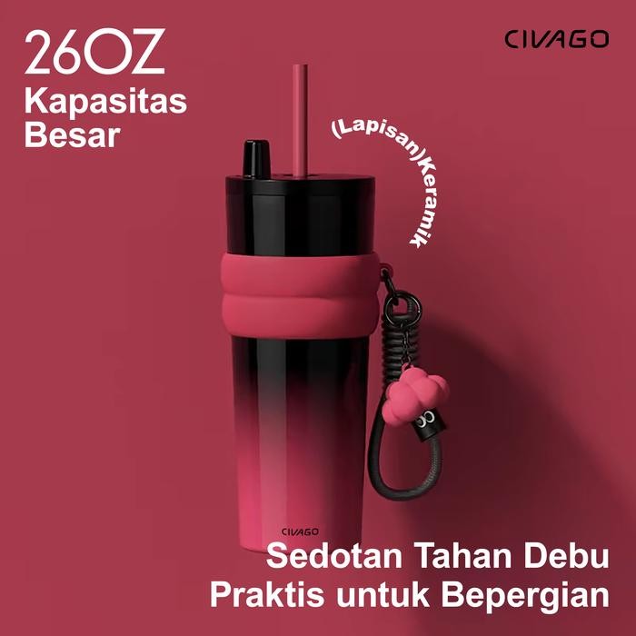 Civago26Oz/768MlTumbler Kopi Stainless Steel Dengan Tutup & Lapisan Keramik Termos Vakum Untuk