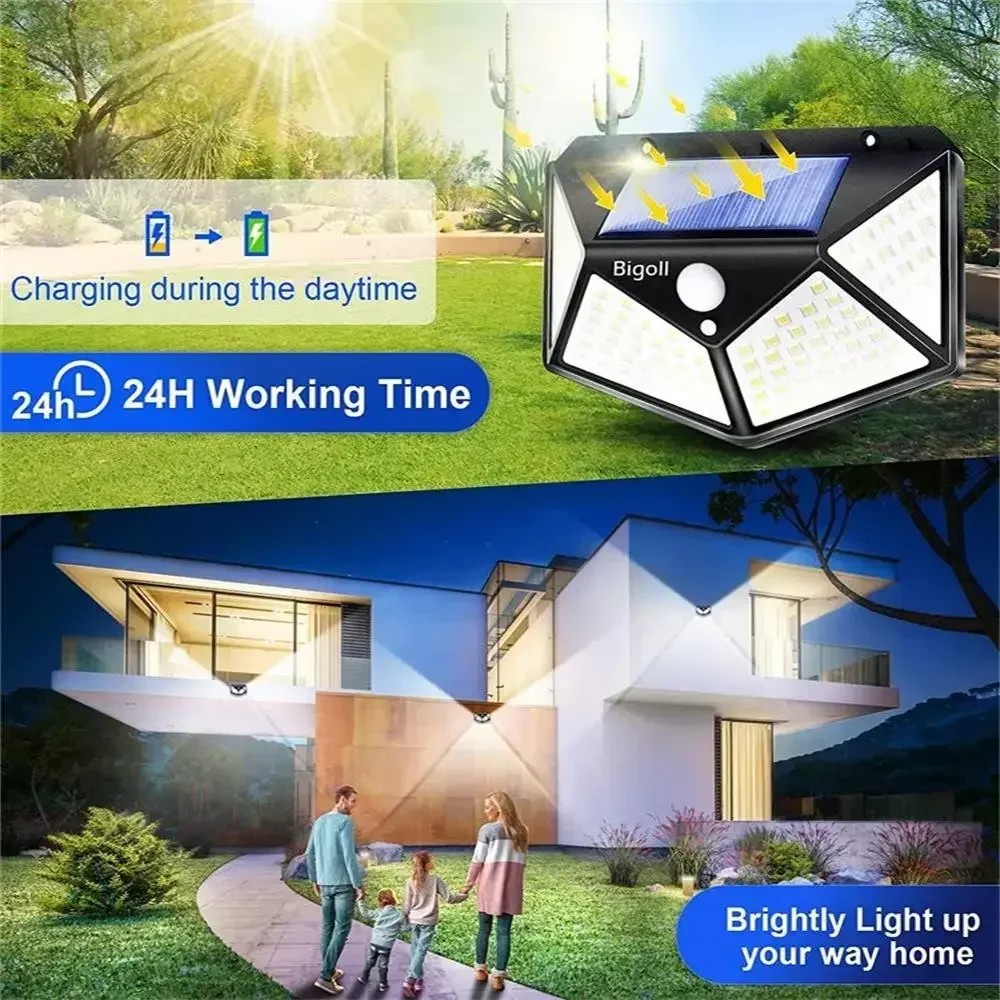 LED Solar Light 100Led 3 Modes Solar Motion Sensor Light Outdoor Solar Lamp Waterproof Security