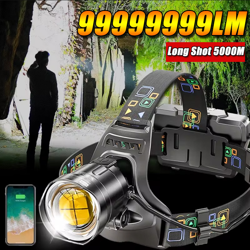 High Power LED Headlamp XHP90 USB Rechargeable 3*18650 Zoom Headlight Long Range Outdoor Fishing