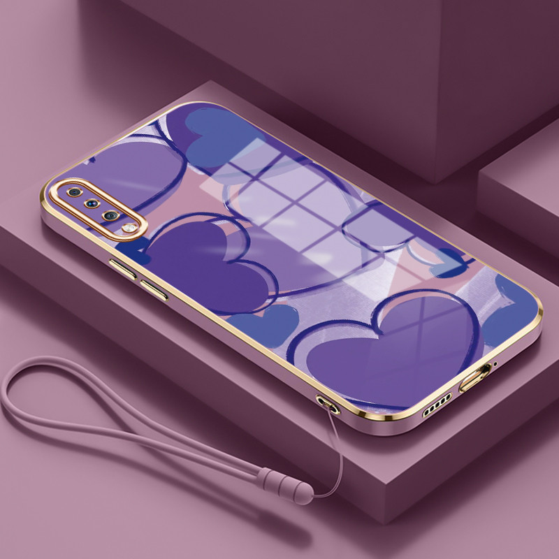 Casing Untuk Samsung Galaxy A70 Case Casing Cinta ungu silikon tahan HP Softcase Kasing electroplati