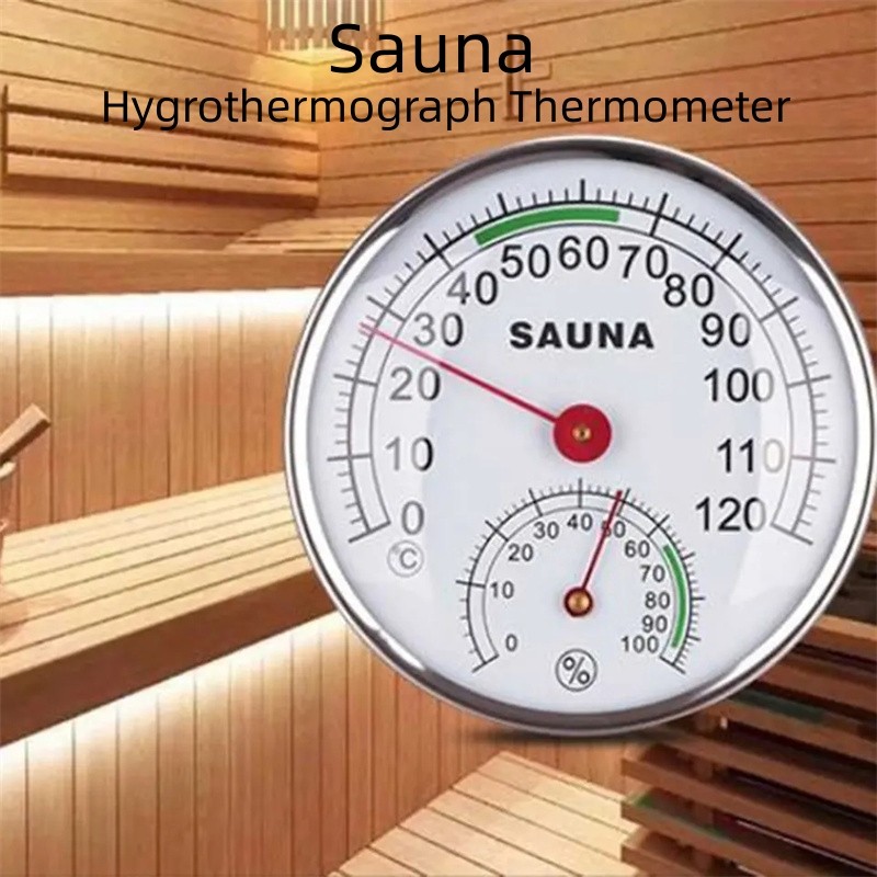 Termometer Sauna bulat baja tahan karat, pengukur kelembapan dan