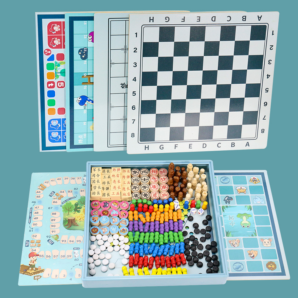 Multifunctional Chess Checkers for Children's Puzzle Board Game Set Chinese Xiangqi Animal Gobang Go