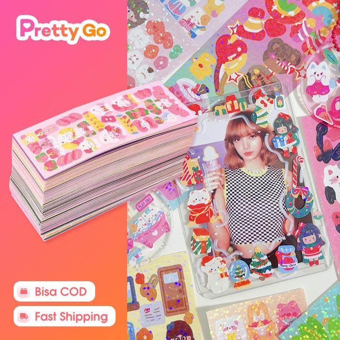 

40/60/100lembar Berbagai Kartun Shiny Stiker Set Mahasiswa Hias DIY Bahan Stiker Korea Sticker Dekor