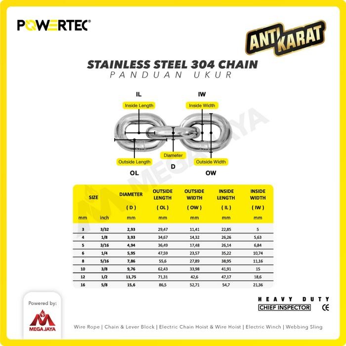 Powertec Rantai Ss 304 3Mm Stainless Steel Chain - Meteran Terbatas