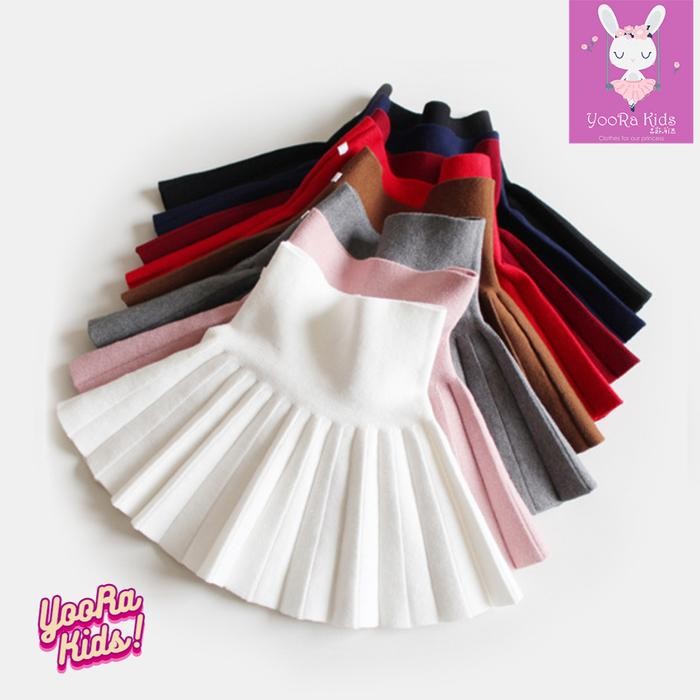 Yoorakids Rok Circular Skirt Rajut Pleated Rok Melingkar Tebal Anak Perempuan Premium Import Cewek