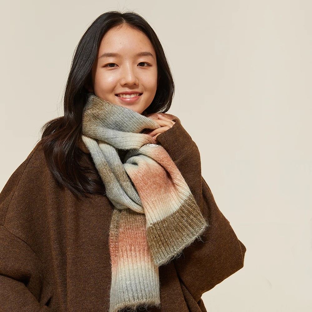 

OhSunny Winter Wool Knit Scarves Gradient Rainbow Scarf for Women Acrylic Knitted Fashion Cute Warm