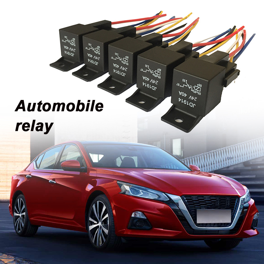 

5Pcs Car Relay Harness 12V 24V 5Pin 40A Car Relay with Black Red Copper Terminal Waterproof Auto