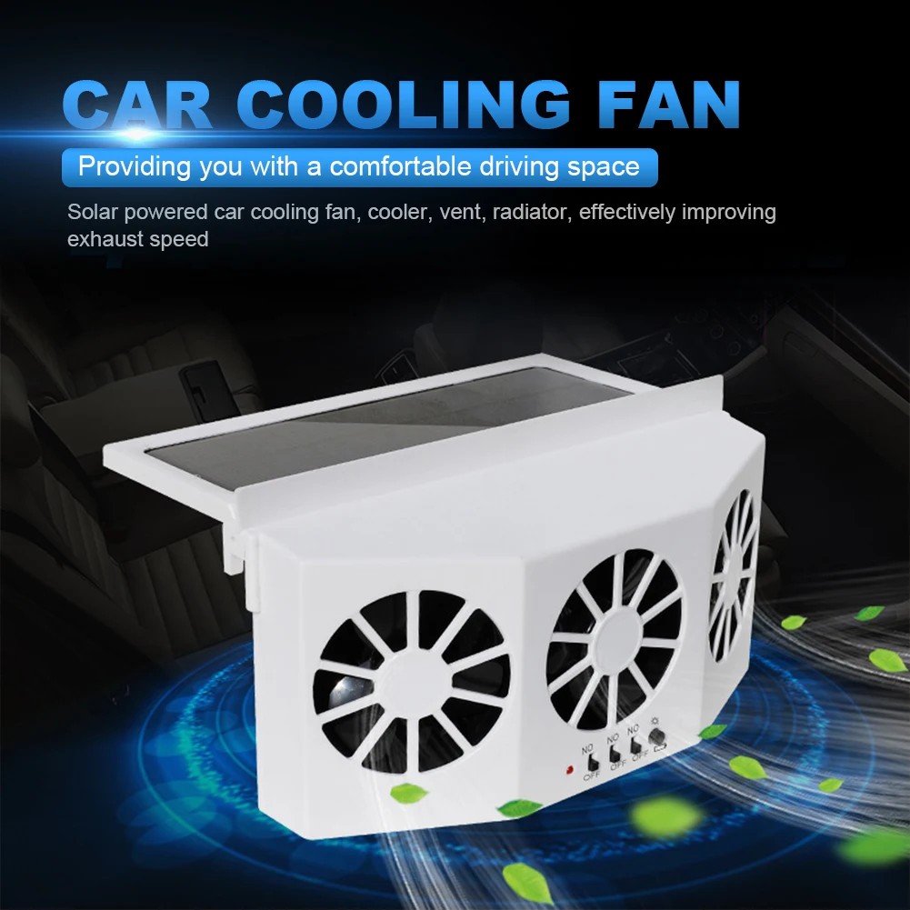 

Car Cooling Fan 3 Heads 2 Speeds Auto Exhaust Fan Solar Powered Suction Interior Cooler