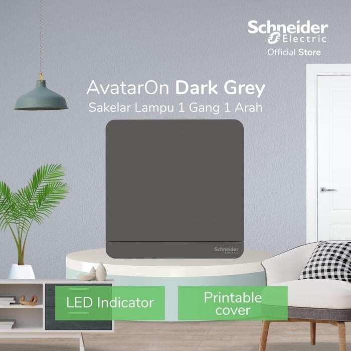 (Allthebest) Saklar Schneider AVATAR ON Single DARK GREY ABU-ABU -