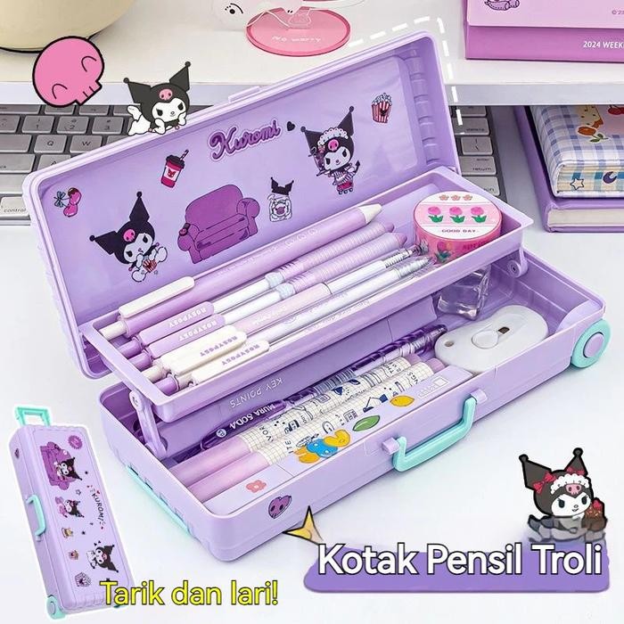 

NYBEBY26 KOTAK ALAT TULIS BERBENTUK KOTAK TROLI LUCU DENGAN STIKER SANRIO LAPISAN GANDA KOTAK PENSIL