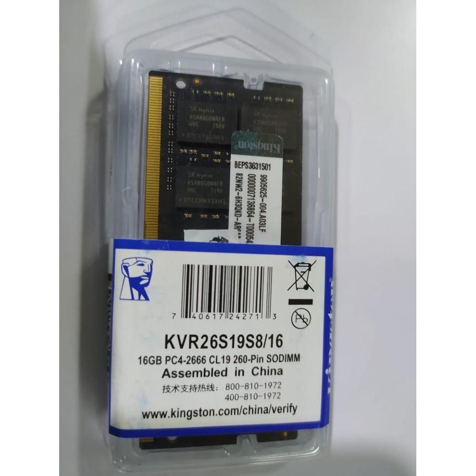 Memory/Ram Kingston Ddr4 16Gb Pc 21300/2666Mhz Sodim-Memory 16Gb