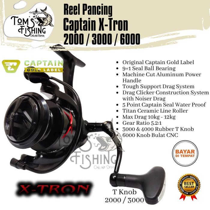 Reel Pancing Captain X-Tron 2000 / 3000 / 6000 Gold Label (9+1 Bearing) Power Handle - Toms Fishing