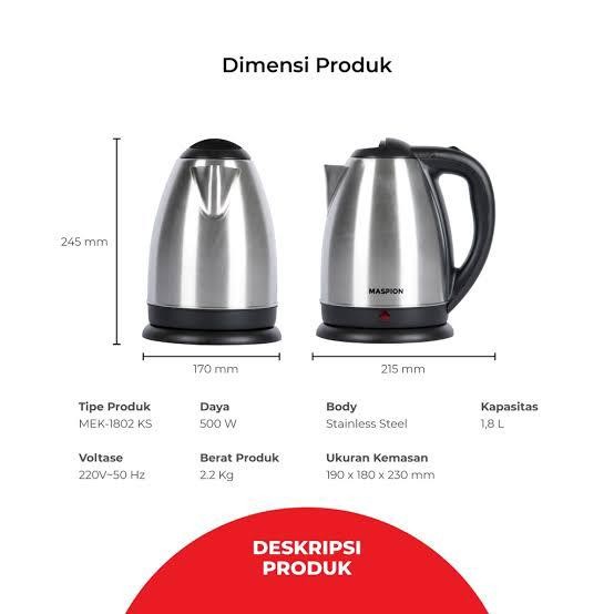 MASPION MK-1802KS Electric Kettle - Silver