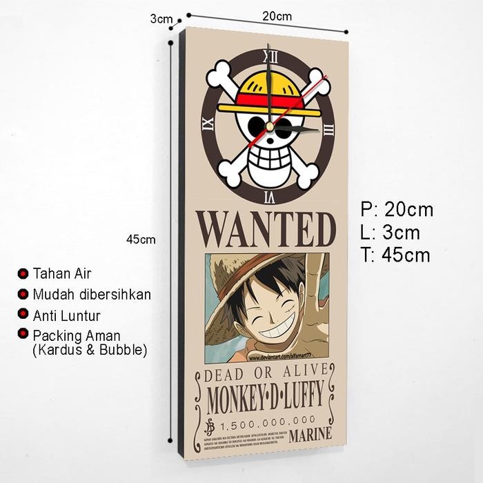 JAM DINDING ONE PIECE WANTED BOUNTY LUFFY HIASAN DINDING POSTER ONEPIECE