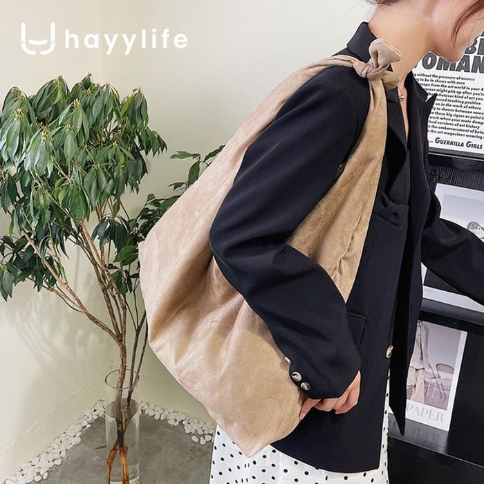 Hayylife Tas Bahu Vintage Laptop Kapasitas Besar Warna Solid Bahan Suede Beludru 0,5 mm HL-FAA805