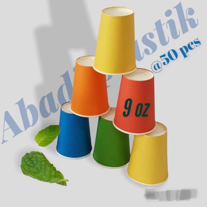 (Allthebest) 50pcs Paper Cup 9oz HOT Warna Warni Gelas Kertas Pesta / Kopi