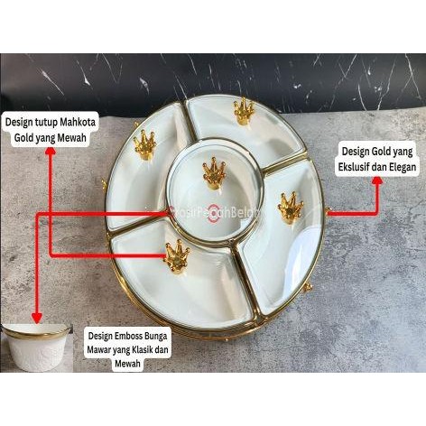 Paling Murah Prasmanan Putar Wadah Saji Keramik Set Motif Lining Gold Fiorenza Lgm-772Gl