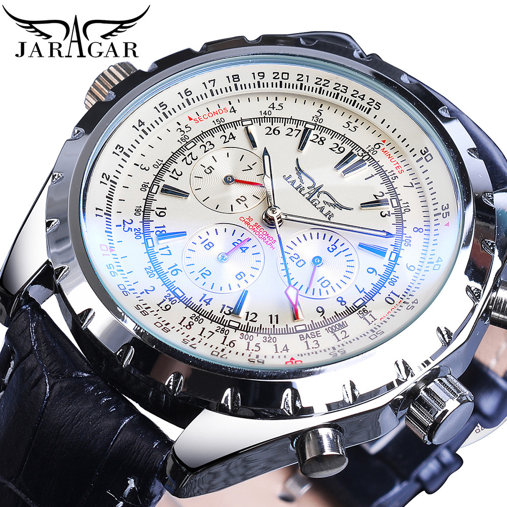Fashion Jaragar Top Brand Leather Automatic Mechanical Calendar