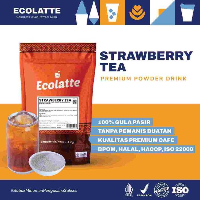 

Ecolatte Strawberry Tea 1 Kg Serbuk Bubuk Minuman Murah Cocok BPOM Halal Powder Drink Aneka Rasa Teh