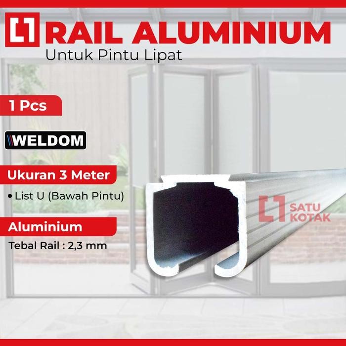 Weldom Rel Aluminium Pintu Lipat Kayu Kaca Folding Door Rail 3 Meter
