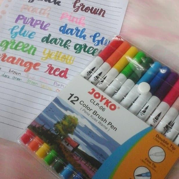 

joyko brush pen color set 12 pcs pack dual tip lettering kaligrafi diy kode 1107