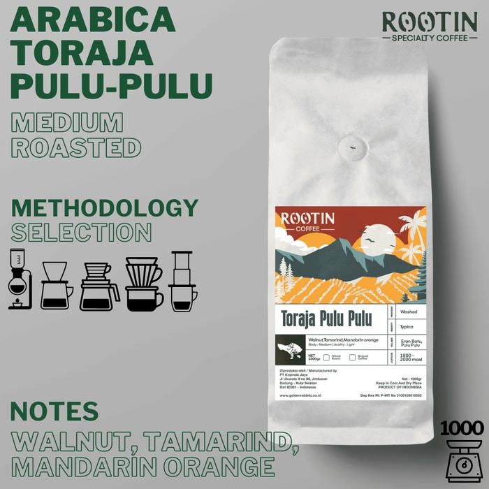 

ROOTIN COFFEE TORAJA PULU-PULU SINGLE ORIGIN ARABIKA ROASTED BEANS BIJI DAN BUBUK KOPI / 1KG