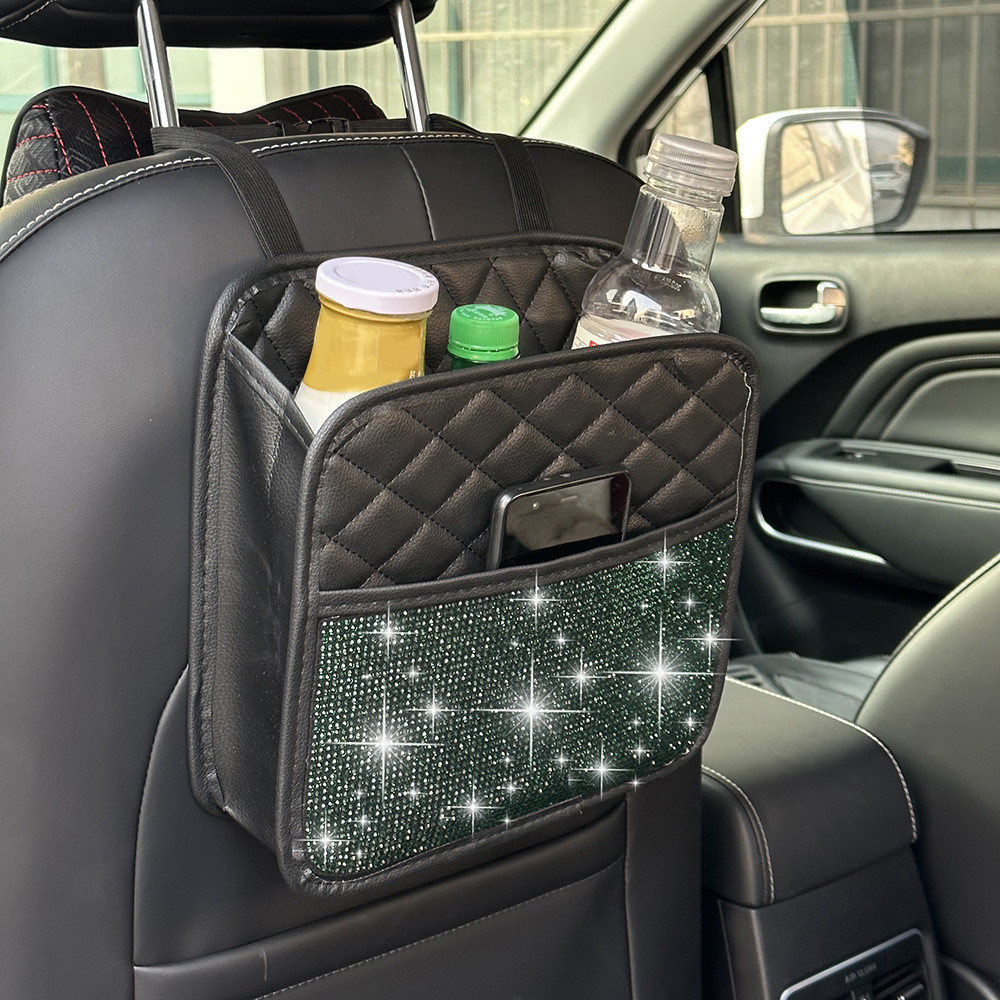 Car Trash Holder Car Storage Bag Organizer Waterproof Multifunctional Box Crystal Car Seat Back Hang