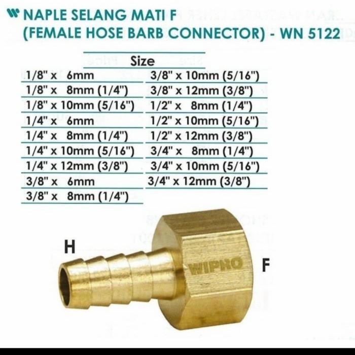 Female Hose Barb Connector Size 1/2" 10Mm Wipro Wn5122