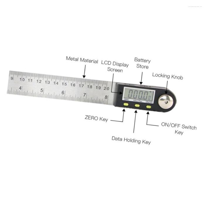 

Penggaris Busur Derajat Digital 2 In 1 Goniometer 200Mm