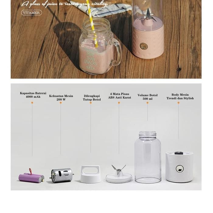 Vitamer Juicer 500ml Blender Portable Premium Blender Juice Mini USB 4 Mata Juicer