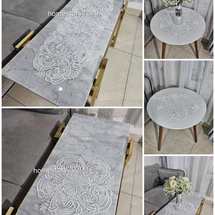 taplak meja bulat kecil katun renda impor ukuran 40cm