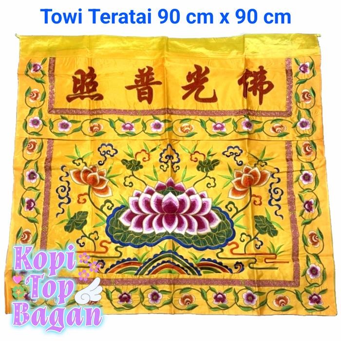 Towi teratai kuning taplak meja to wi pink lotus kain altar sembahyang