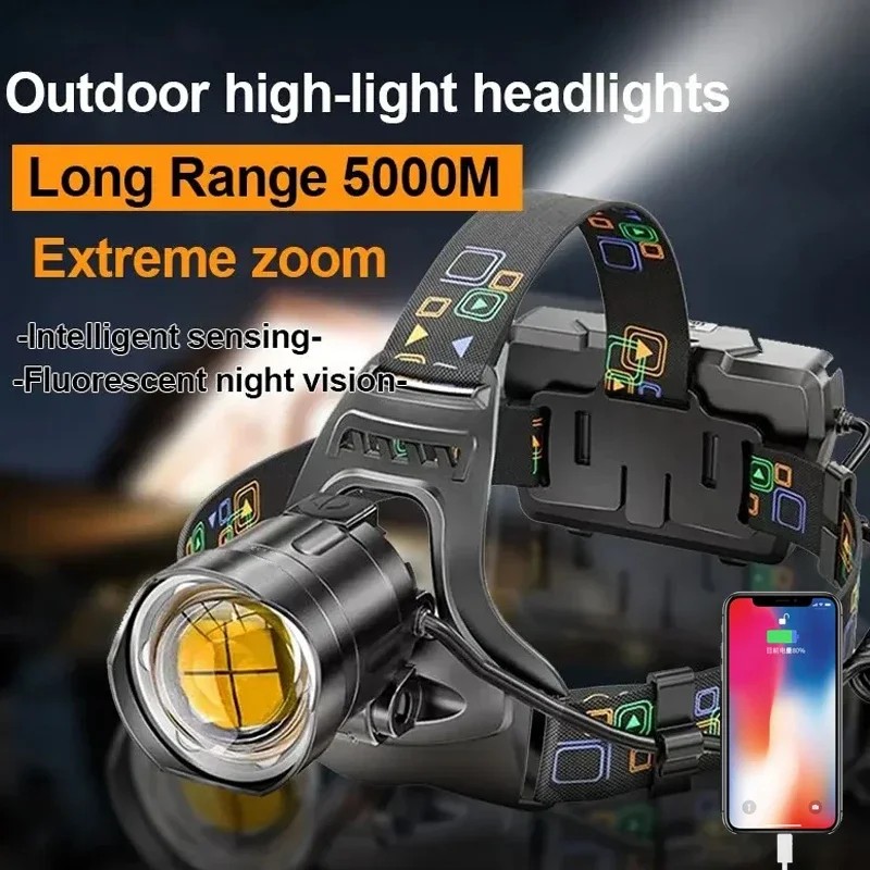 IMPORT USB Rechargeable XHP90 LED Headlamp Zoomable Headlight Long Range Outdoor Fishing Head