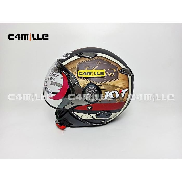 PREMIUM HELM KYT ELSICO RETRO PILOT #4 BLACK DOP CREAM