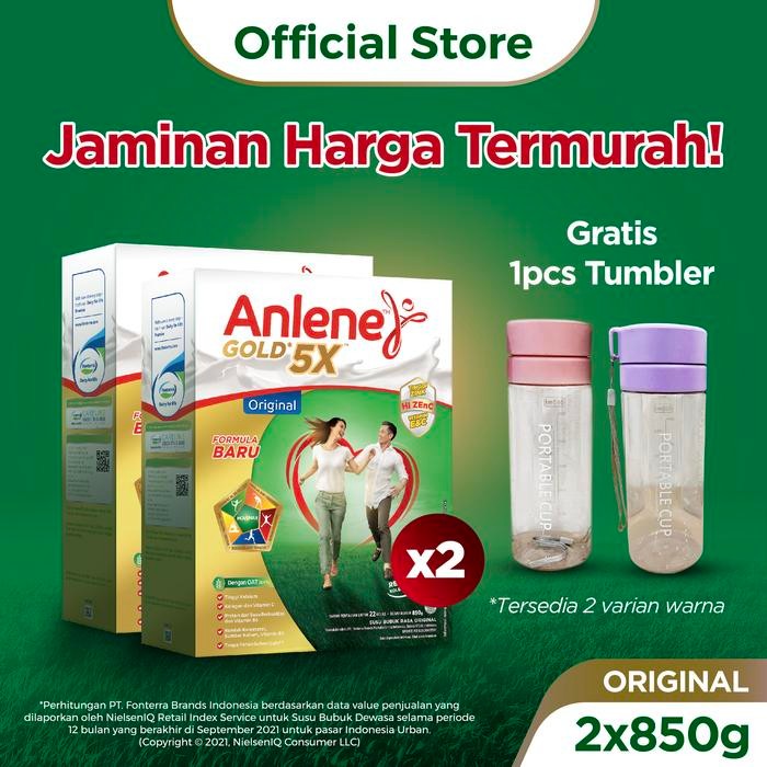 

PREMIUM Anlene Gold 5X Susu Bubuk Dewasa Original 2 x 850g - Free Gift
