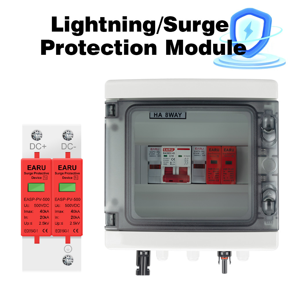 Solar Photovoltaic Pv Dc Combiner Box Surge Lightning Protection 1 Input 1 Out Dc 600V Fuse Mcb Spd
