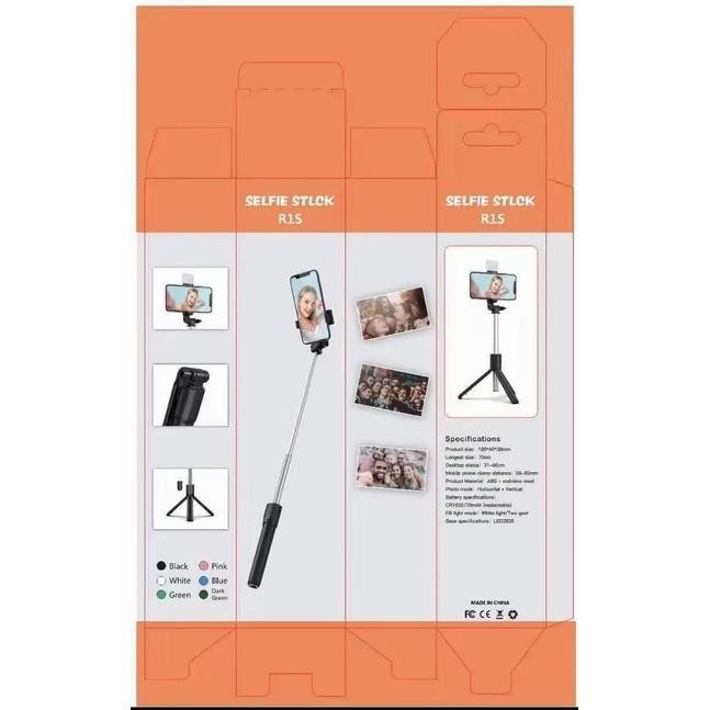 (Expert) Tongsis Bluetooth R1S+ Tongsis+lampu Led