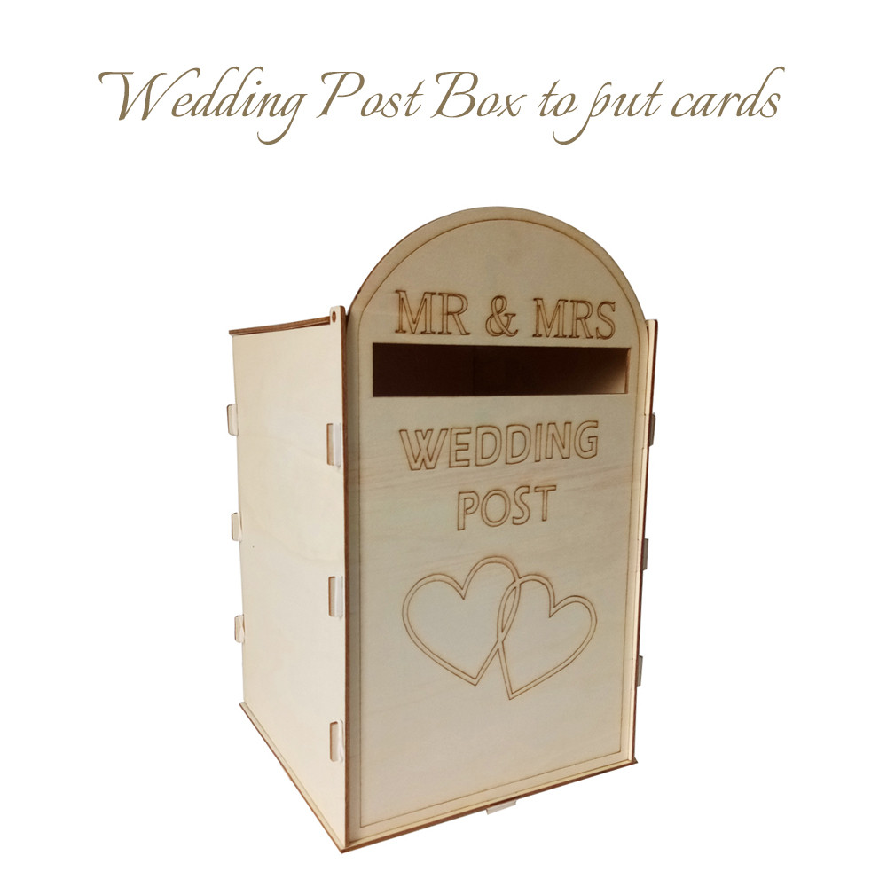 Diy Wooden Wedding Mailbox Post Box With Lock Rustic Hollow Gift Card Holder For Reception Wedding