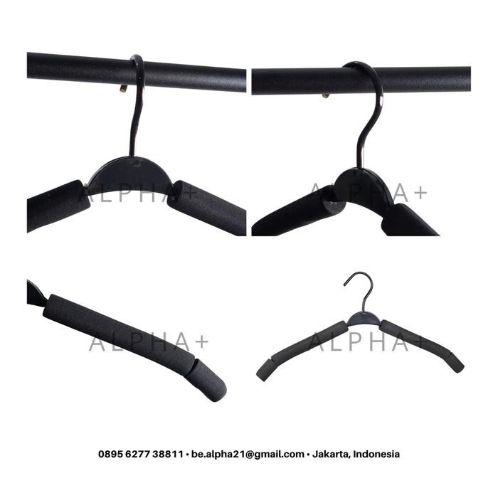 Hanger Gantungan Baju Kawat Busa Hitam Fleksibel Adjusted 10pcs