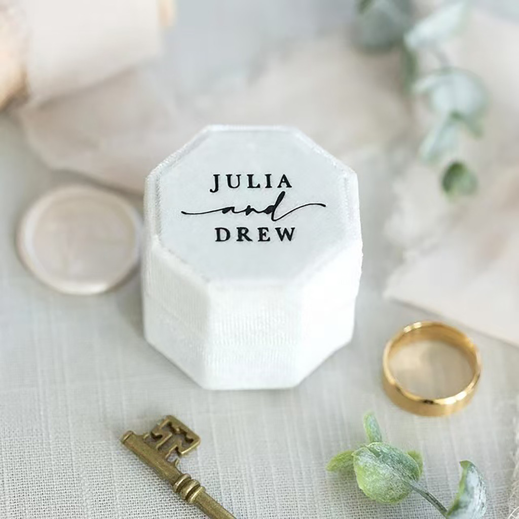 Personlized Wedding Velvet Ring Box Engagement Octagon Ring Box Luxury Ring Box Modern Wedding