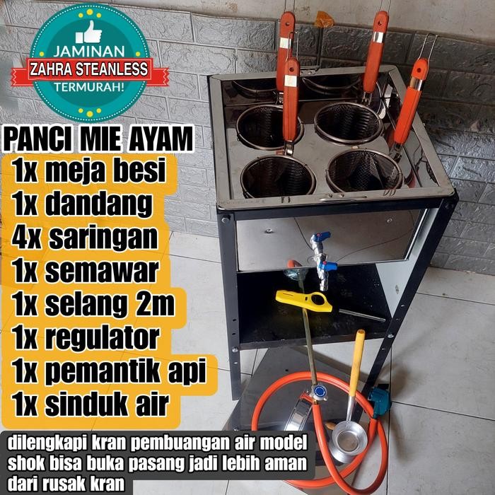 dandang mie ayam 4 lubang pake kran set meja / Dandang mie kocok