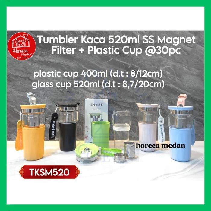 :::::::] Tumbler kaca borosilicate multifungsi 2 in 1 / Gelas mug kaca + saringan stainless steel