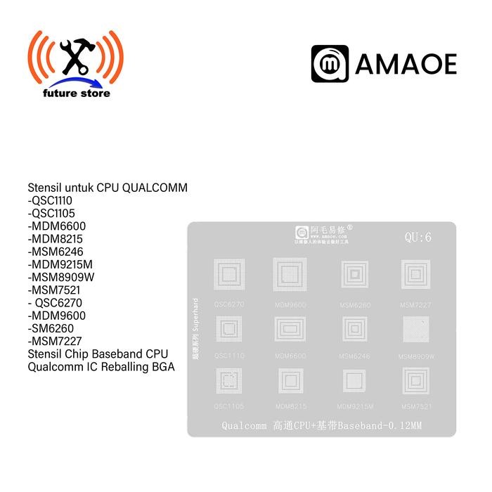 Amaoe QU 6 Cetakan IC BGA Reballing Stencil For MDM9600 8215 6600 MSM7521 8909W 6246 7227 QSC 6270
