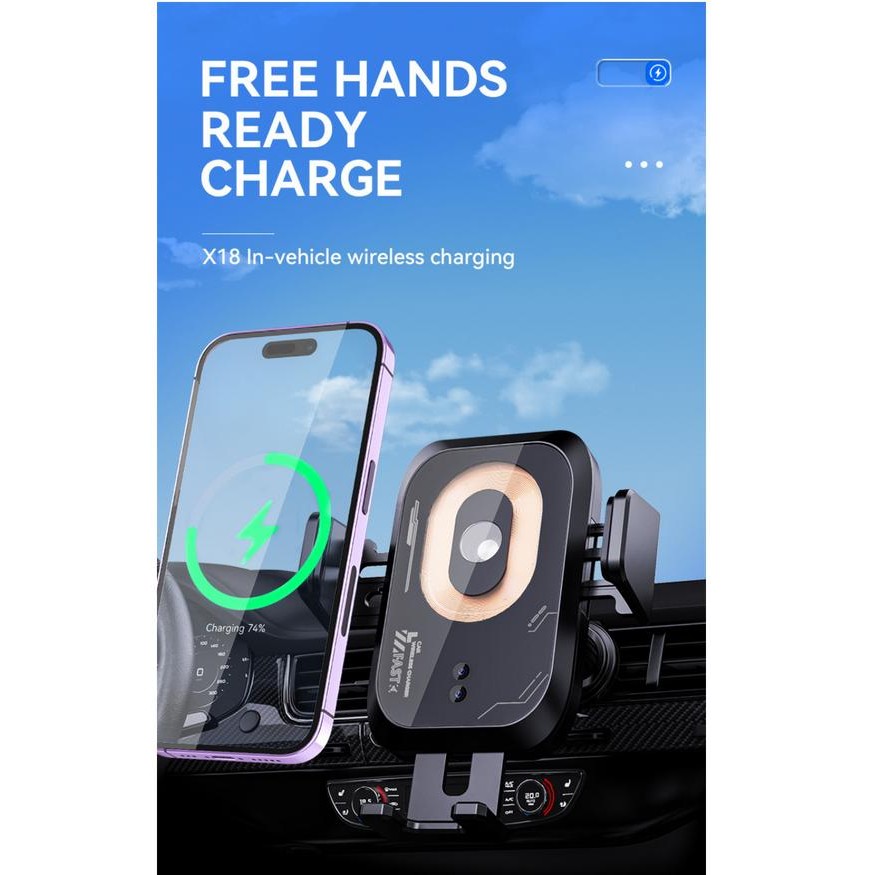 Holder Hp Mobil Wireless Charging 15W Fast Charge Phone Holder Wireless Charger Mobil Jepit Otomatis