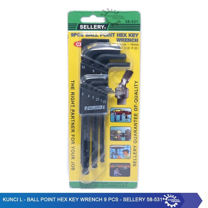 Kunci L - Ball Point Hex Key Wrench 9 Pcs - Sellery 58-531