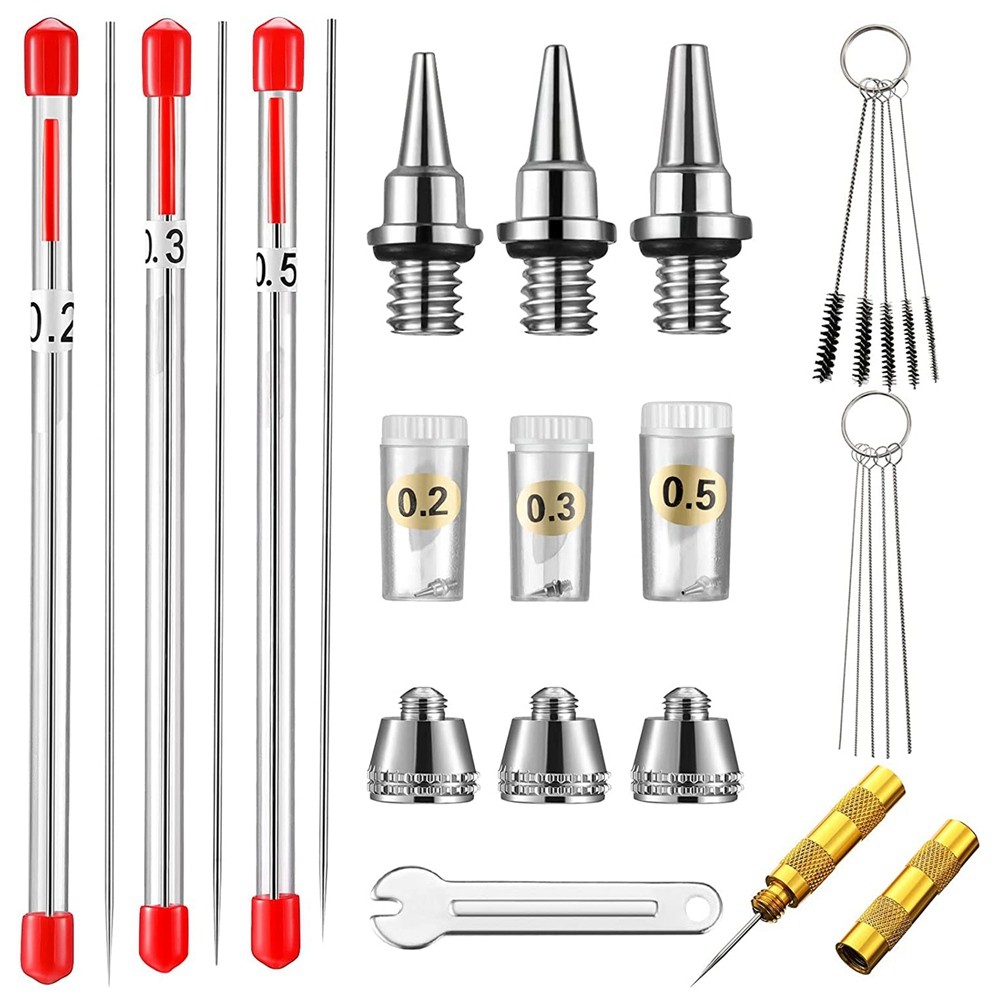 21Pcs Airbrush Nozzle Cap Kit Airbrush Needle Replacement Parts Airbrush Needles Airbrush Cleaning