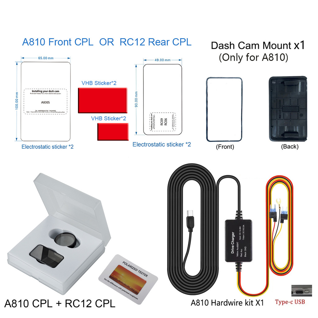 For 70mai CPL Filter Only for 70mai A810 CPL Filter for 70mai a810 Hardwire Kit for 70mai A810 Mount