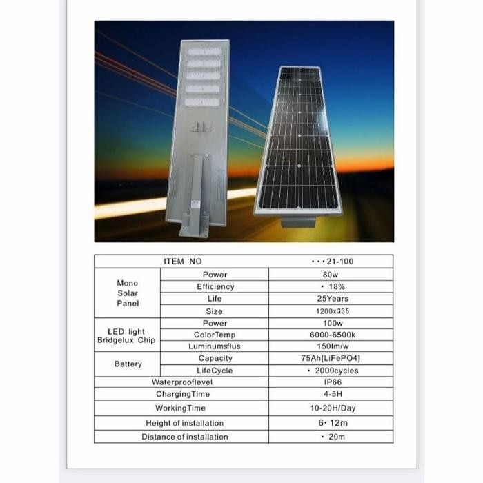 Lampu Jalan Pju Solar Cell 80 Watt 80W 2 In 1 Papan Wp Two In One