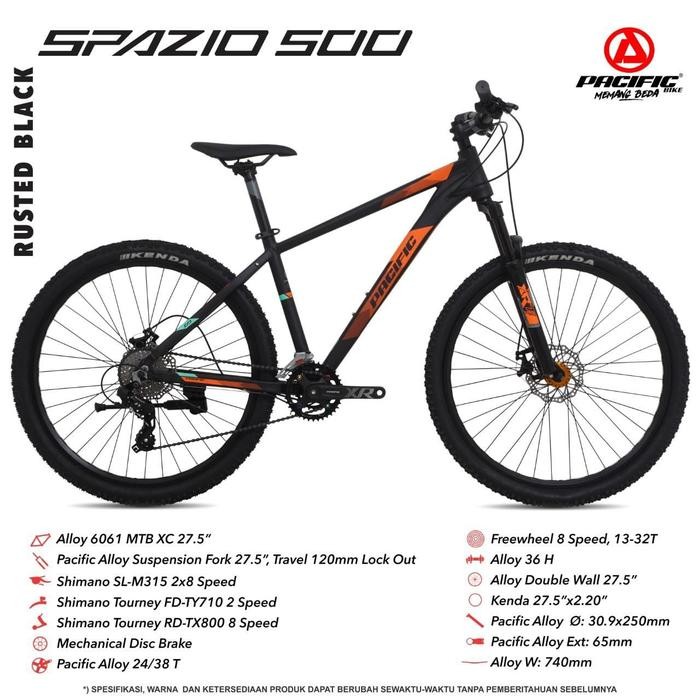 Sepeda Gunung 27.5 Inch MTB PACIFIC SPAZIO 500 Alloy 2x8 Speed